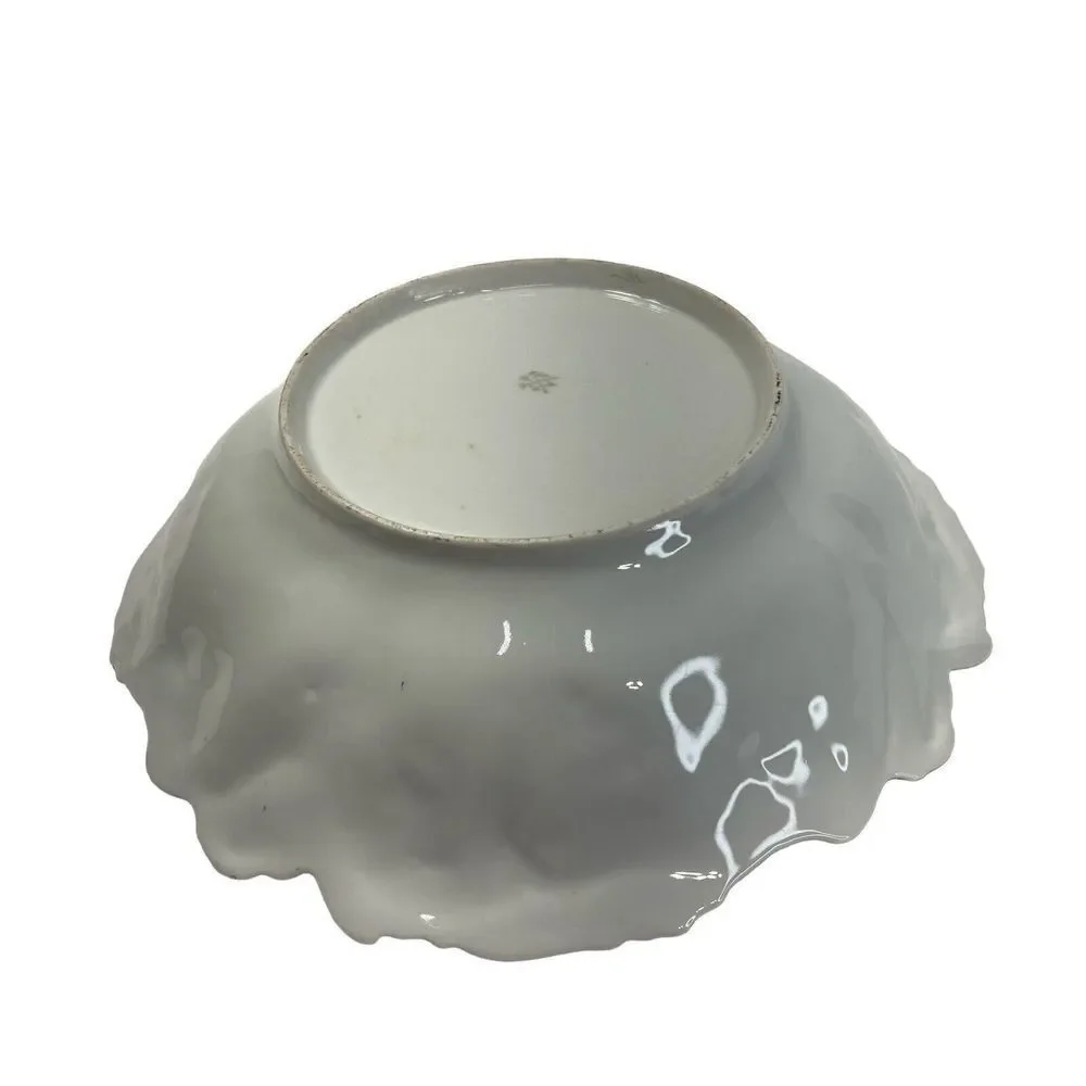 Antique‎ 10.5” Bowl A F S P Roses Scalloped Center Bowl Gold Pink Green Purple